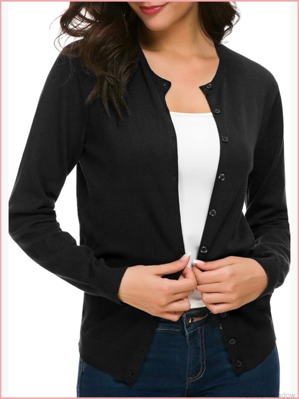Long Sleeve Crew Neck Button Down Knit Cardigan Sweater